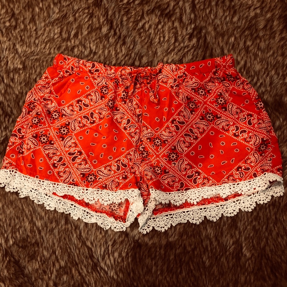 Red and White Paisley Summer Shorts